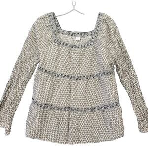 Old Navy White Shirt Preppy Black Floral Long Sleeves Y2k Prairie Womens Size M